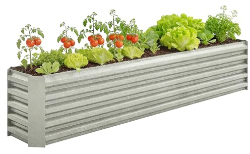 Outsunny Carré Potager Acier Galvanisé Fond Ouvert 240x40x45cm Gris Argenté | Potager Surélevé, Barres de Soutien, Plaques d'Angle, Lit de Jardin Surélevé pour Plantes, Légumes, Fleurs
