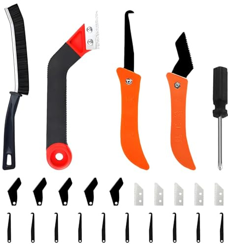 25 Pcs Pro Grout Removal Tool Kit, Including Serrated Blade, Hook Blade, Granule Blades, Gap Brush, Cross Screwdriver, for Tile Cleaning