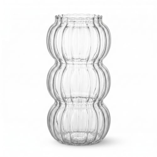 Nivofu Vaso Fiori Vetro Trasparente Moderno Vasi, per Piante per Erba della Pampa e Rose, Decorazione Tavolo Soggiorno Ufficio e Centrotavola (9.4 cm x 17.3 cm)