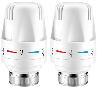 Thermostat Radiators Valve Replacement Heads, 2 Pcs(White) | TRV Smart Radiator Thermostat Valve , Thermostatic Radiator Valve Heating System Temperature Control Heads