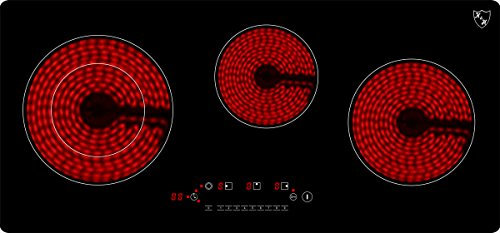 K&H Glaskeramikkochfeld NC-5404 [3 ZONEN] - Herdplatte 3 Kochfelder - Kochfeld 3 Platten Autark - Kochplatten 3er - Starkstrom-Anschluss - Kein Stecker Enthalten - 75CM 5400 Watt - 9 Leistungsstufen