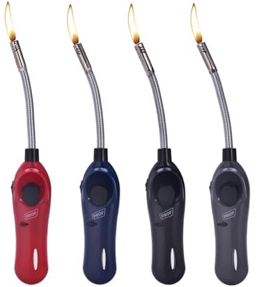 4X VANI Feuerzeug Kerzenanzünder biegsam flexibel Gas XXL Stabfeuerzeug 28 cm lang nachfüllbar + gratis 1 x Feuerzeug, Modern, Schwarz