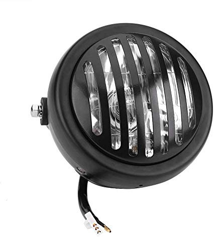 HANSWDEU Faro anteriore vintage per moto stile griglia universale per Harley Cafe Racer Bobber Chopper (vetro bianco e nero)