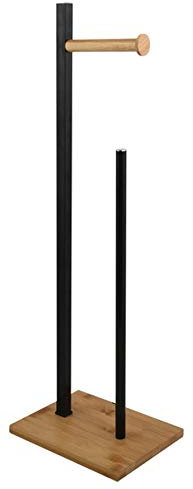Spirella Alvar Toilet Roll Holder on Stand Steel and Bamboo Matt Black