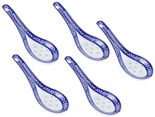 DOITOOL Cuchara De Cerámica Azul Y Juego De 5 Piezas Cuchara Sopa Porcelana Multifunción Para Restaurante Y Hogar Resistente Al Calor Para Postres Aperitivos Y Ramen