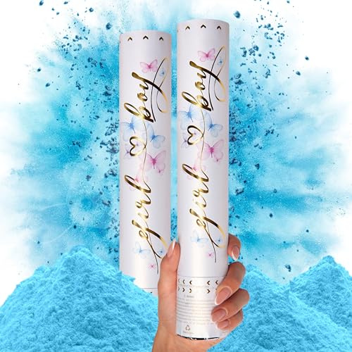 PrimePure Confeti Cañón Gender Reveal, Biodegradable Polvo Azul, Pack de 2