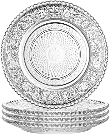 Sizikato 4 st mellanmålstallrikar i glas med spetskant, 15 cm torkad frukttallrik desserttallrik för hem och KTV