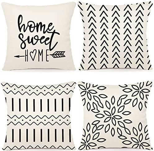 YCOLL Kissenbezüge 50x50 4er Set Leinen Creme Sofahusse Moderne Bezüge Dekorative Outdoor für Sofa Garten Bett Couch