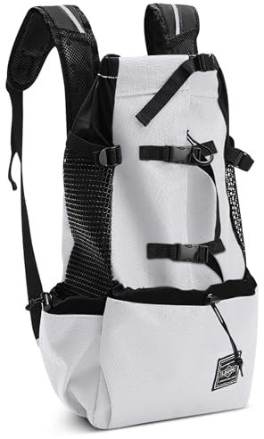 ALLSOPETS Hunderucksack Tragetasche Verstellbar für Kleine Mittelgroße Hunde, Haustier Rucksack zum Spaziergang Wandern Camping Bergsteigen Reisen (Salbeigrau, M)