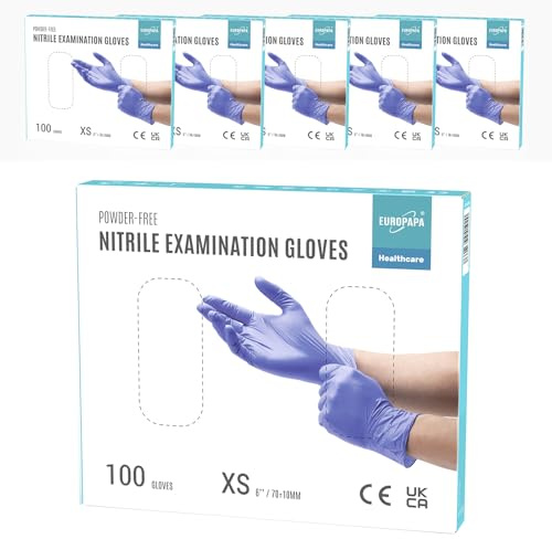 EUROPAPA® 500x Einweghandschuhe Nitrilhandschuhe puderfrei Untersuchungshandschuhe EN455 EN374 latexfrei Einmalhandschuhe Handschuhe in Gr. S, M, L & XL verfügbar (Lila, XS)