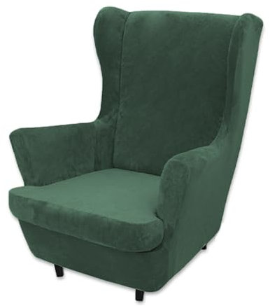 LIFEDX Ohrensessel Überzug Ohrensessel Bezug Samt 2-Teilig,Sessel-Überwürfe Ohrensessel Sesselbezug,Elastisch Ohrensessel Schonbezüge Bezug,Stretch Tiger Stuhlbezug mit Armlehne Hohe Rückenlehne,Grün