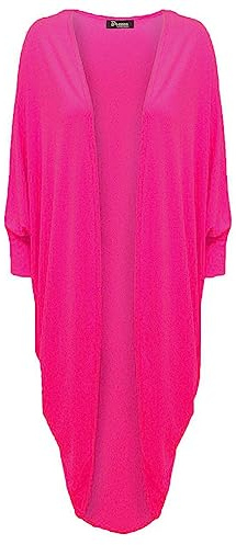 Crazy Fashion Womens Long Batwing Kimono Longline Stretchy 3/4 Sleeve Soft T-Shirt Cardigans for Women Plus Size Baggy Oversized Top Fuchsia