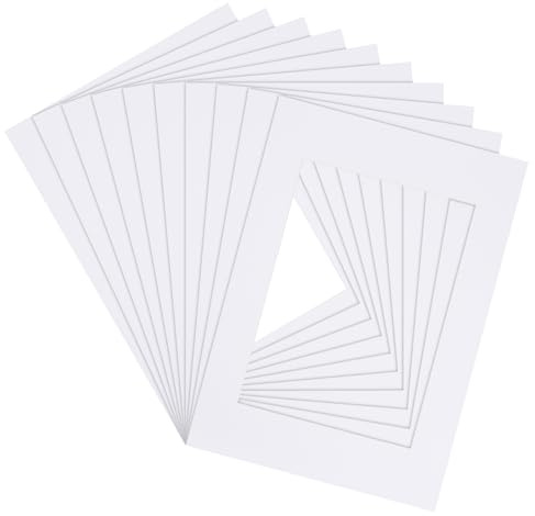 Fodlon 10pcs Picture Mounts 10 x 8, Cardboard Photo Mount for Frames, White Card Mounts for 8 x 6 Prints, Picture Frame Inserts Mounts to Fit 8 x 6 Image