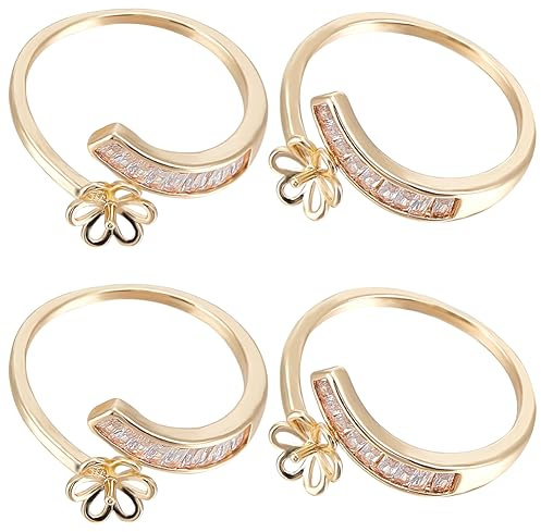 Beebeecraft 1 Box 4 Stück Verstellbare Fingerring Rohlinge 14 Karat Vergoldete Zirkonia Blumen Ringfassung Für Halbgebohrte Perlenringe Für Die DIY Schmuckherstellung