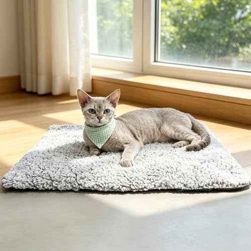 MORA PETS Self Warming Cat Mat Ultra-Soft Heating Pad for Indoor Cats Kittens & Small Dogs, No Electricity Thermal Blanket Pet Heated Bed with Removable Washable Cover & Non-Slip Base, Size S