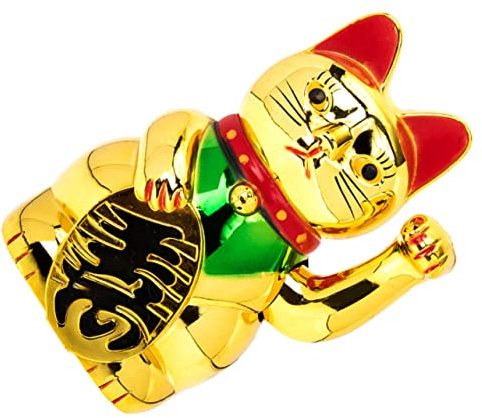 LIFKOME Winkende Arm Glückskatze Statue Goldene Maneki-Neko Figur Für Glück Und Dekoration Für Zuhause Auto Büro Und Geschäfte Batterielos