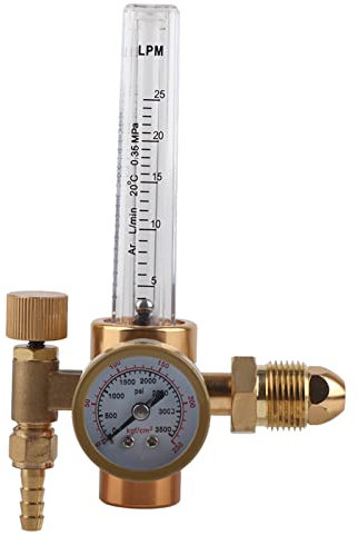 All Brass Argon Pressure Reducer Regulator, Argon Gas Pressure Reducer with Two Scales Flowmeter Argon Gas Meter G5/8 Male Thread CGA580 Connector for TIG Argon Arc Welding