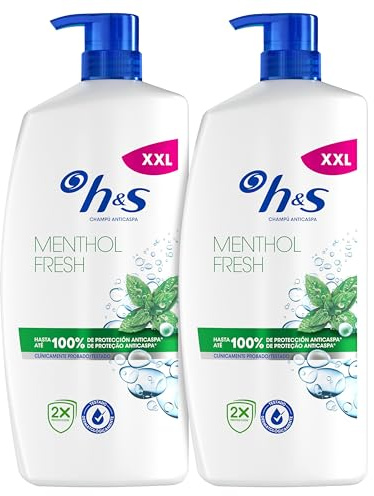 H&S Menthol Fresh Champú Anticaspa 2x1000ml con Dispensador, para Uso Diario. Hasta 100% de Protección Anticaspa, Clínicamente Probado. Para Todo Tipo de Pelo y Cuero Cabelludo Frescor, Aroma a Mentol