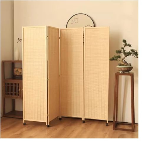 IBOWZ Paravent Raumteiler Klappbarer Raumteiler, Schlafzimmer-Sichtschutz aus massivem Holz mit Riemenscheiben, freistehender Faltbarer Raumteiler für das Arbeitszimmer, 150 cm Höhe