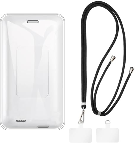 Shantime Hülle und Lanyard für Dexcom G7 - Klar+Schwarz | 2.7 Set inklusive Schutzhülle und abnehmbarem Nackengurt mit Metallverschlüssen und 2 Aufnähern