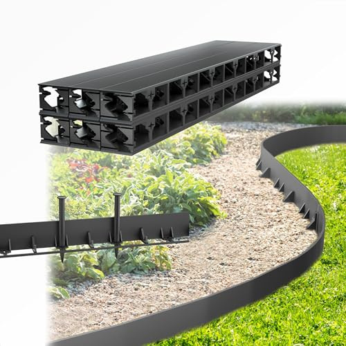 UISEBRT Flexible Rasenkante 36m Beeteinfassung mit 150 Erdanker Rasenkante Kunststoff Höhe 5,8cm, Schwarz