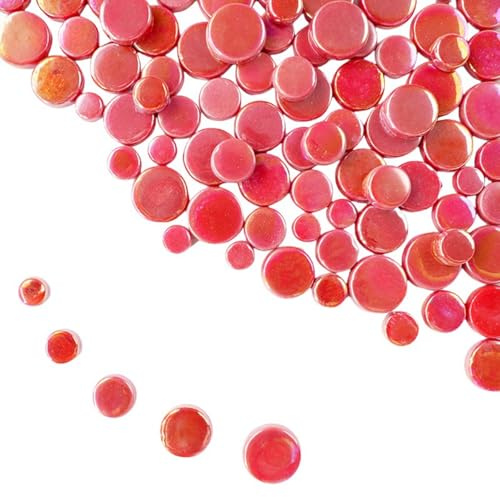 Schillernde runde Glasmosaikfliesen für Bastelarbeiten im Großpack, 500 g Mini-Kreis-Glasmosaikstücke für Blumentöpfe, Vasen, Tassen, Garten- und Heimdekoration DIY-Mosaikherstellung (Rot)