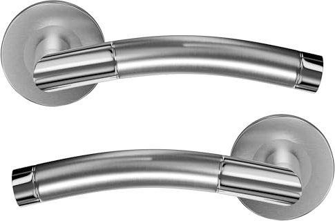 1 Pack of HAIFUAN Stainless Steel Door Lever Handle, Satin & Polished Dual Color, Model Sydney (S02-106)