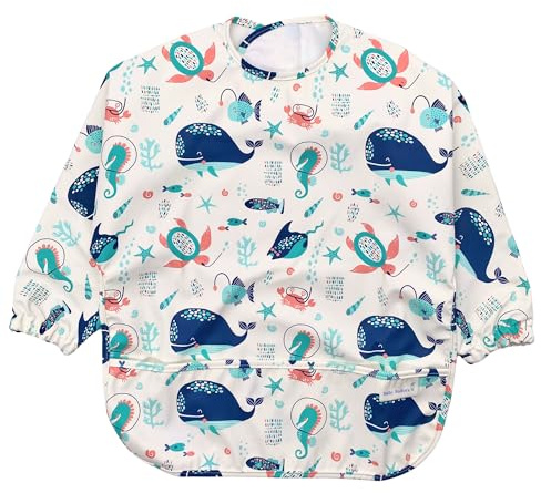 Baby Sailors ® Babero Bebe Impermeables con Mangas - Edad 6 meses o Más, Especial para BLW, Con Elastico y Espalda descubierta, Cierre con velcro.