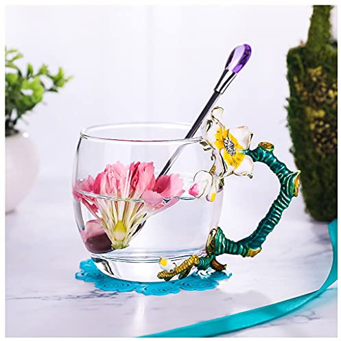EPOTRDCV Keramik-Kaffeetrinkbecher, klein, frisch, 12,3 Unzen, Tasse, hitzebeständig, Glas-Kaffeetasse mit Deckel, Teetasse, Kristall-Milchtasse, Emaille, großer Bauch, 350 ml, Fr