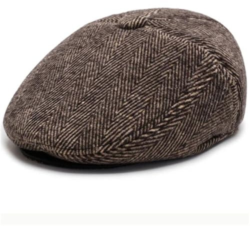 Herren-Barettmütze, dick, warm, Ohrenklappe, Vintage-Wollmischung, Filzhut mit Ohrenklappe, flache Kappe für Herren, braun, S