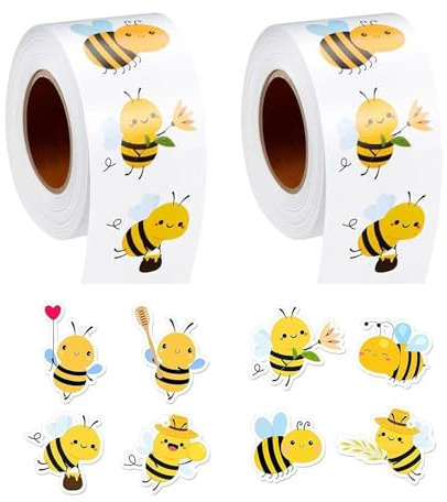 YSJCHEBS 2 Rollos De Pegatinas Pequeñas De Abeja, Decoraciones De Abejas, Decoraciones De Fiesta De Abejas, Pegatinas De Vidrio Estilo Abeja Lindas, Pegatinas De Animales