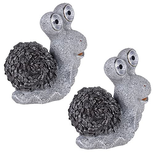 GLOBO Solarleuchte Gartenskulptur für Außen Gartendeko Schnecke Figur Skulptur grau Akku, Kunststoff, 2X LED 3000K, LxBxH 19,5x10,5x20 cm, 2er Set