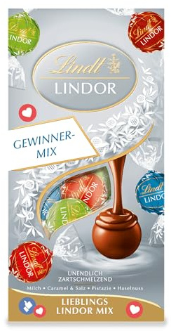 Lindt Schokolade | LINDOR Beutel Gewinner-Mix | 137g | 10 Kugeln in Vollmilch-Schokolade mit zartschmelzender Füllung in den beliebtesten Sorten | Schokoladen-Geschenk