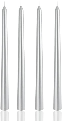Scentoria 4 Stück Spitzkerzen, Stabkerzen Silber Metallic, Tropfkerzen, Rituals Kerze