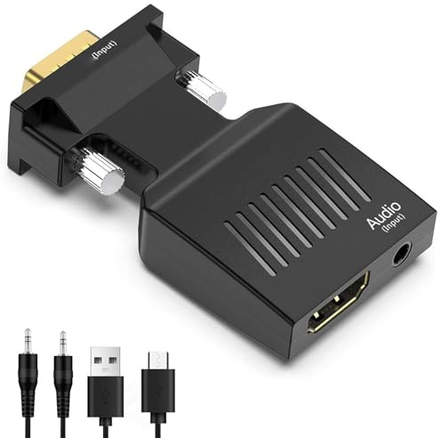 Adaptateur VGA vers HDMI, Convertisseur VGA vers HDMI avec Câble Audio 3,5 Mm Actif Mâle VGA vers Femelle HD 1080P 60 Hz pour Ordinateur Portable Projecteur, Interface
