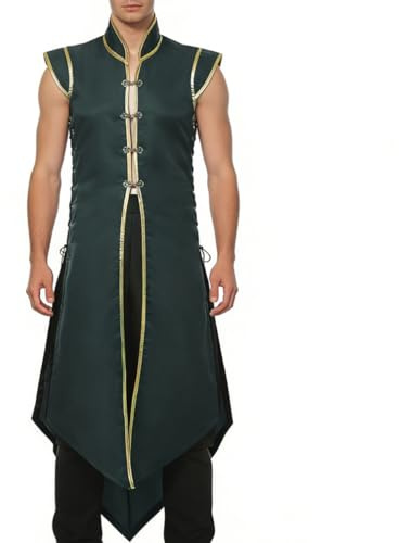 UniqKaliber Gilet medievale vichingo da uomo, stile rinascimentale, senza maniche, tunica top, vintage, gilet lungo, costume cosplay da cavaliere