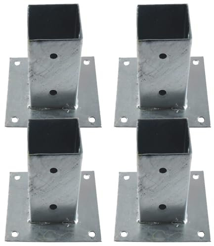 Suinga Lot de 4 supports pour poteau 12 x 12 cm Zingué en acier Ancrage au sol | Support pour poteaux en bois carrés | Base 17,5 x 17,5 cm, gris