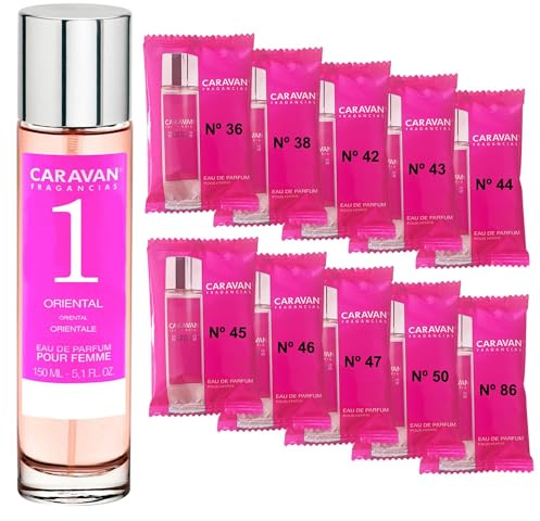 CARAVAN FRAGANCIAS Damenparfüm Nr. 1, 150 ml + Set mit 10 Flaschen mit verschiedenen Damenduften von Caravan, um neue Düfte zu entdecken