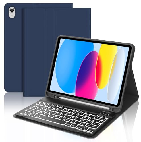 FOGARI Teclado para iPad A16 11/10 Generacion 2025/2022, Funda para iPad 11/10 Generacion con Español Ñ Teclado Retroiluminado Bluetooth para A16 2025, Azul