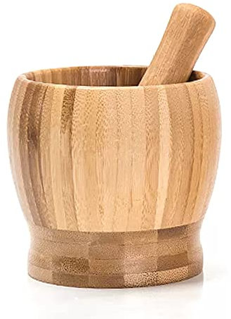 Mortaio e Pestello Set di mortaio e pestello in legno Spremiaglio Ginger Crusher Spezie Set for macinare Aglio Tritacarne Erbe Spezie Schiacciatore Grinder Chopper Utensili da cucina (Bambù) Mortaio(G