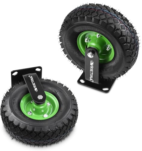 2 Stück Bockrolle Set Ø 250 x 90 mm Rad, Ruhig Luftrad auf Stahlfelge Schwarz mit Stoßdämpfung, Bollerwagen & Transportwagen Kit