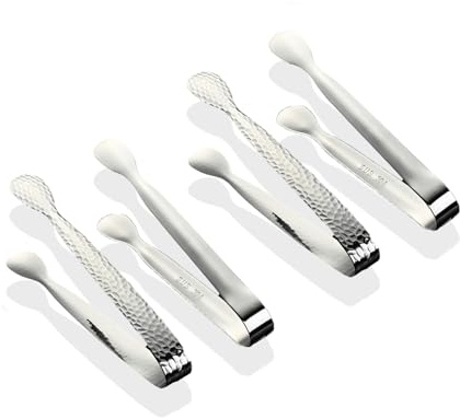 4Pcs 4.3 Stainless Steel Mini Ice Tongs – Ideal for coffee bars, tea parties, dessert events & kitchen use (sugar/ice buckets, appetizers). Available in shiny/textured surface styles for versatile