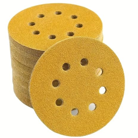 LRFNKCT Sandpaper, sanding disc,50PCS Yellow Sandpaper with 8 Holes Hook Loop Sandpaper 60-800 Grits 5Inch Sanding Disc Abrasive Tools(320 Grits)