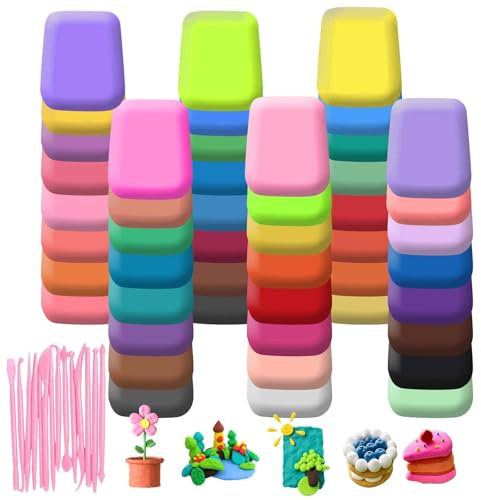 WUERKIYA Argilla Modellabile Bambini 48 Colori Set Completo con Strumenti, Pasta da Modellare Morbida Asciugatura Naturale, Idea Regalo Creativa per Progetti Fai da Te e Scuola