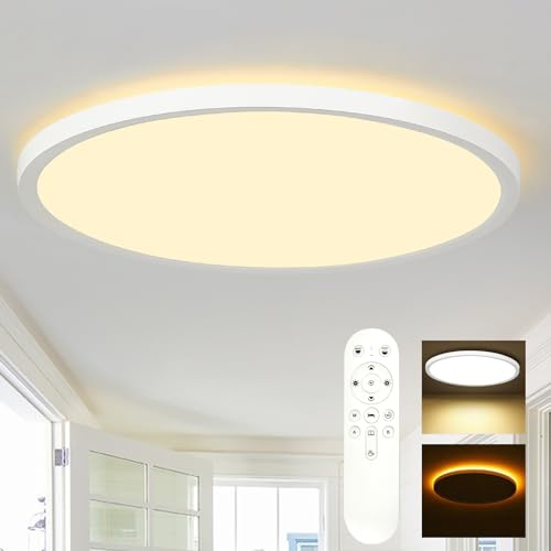 FORCOSO LED Deckenleuchte 32W Rund Flach Deckenlampe mit Fernbedienung | 2700K-6500K 3520LM Schlicht Lampe mit 2000K Nachtlicht Dünn Deckenlampe für Schlafzimmer Wohnzimmer Küche Büro 400 * 25mm