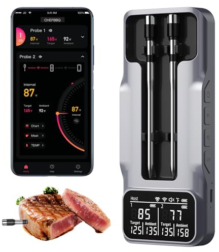 TASTYTI Wireless Meat Thermometer Digital - 800FT Bluetooth Food Thermometer for Cooking, NIST Certified Accuracy ±0.5°, Standalone Base Dual Probes for Kitchen Grill BBQ Oven Smoker Rotisserie