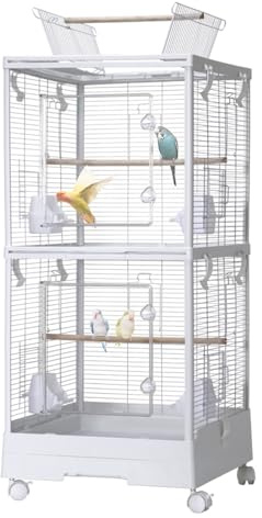 Garvee Grand Cage à Oiseaux 46x46x110cm, avec roulettes, Double Compartiment, Toit ouvrant pour Jeu, Séparation Amovible, Nettoyage Facile, Structure en Acier Durable Non Toxique pour perroquets