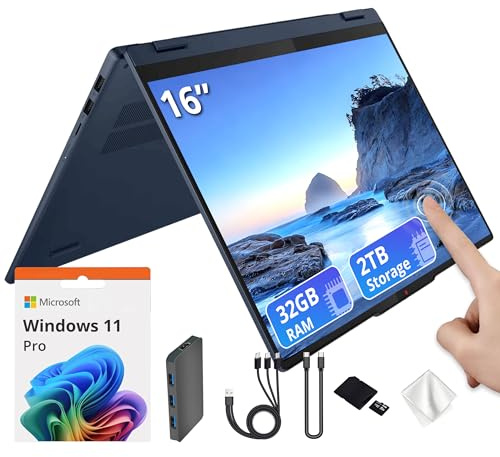 Lenovo IdeaPad 5i 2-in-1 16 WUXGA Touch Laptop, Intel Ultra 7 255U, 32GB LPDDR5X, 2TB Storage(1TB SSD&1TB Docking Station Set), Intel Graphics, Backlit Keyboard, Num Pad, Stylus Pen, Win 11 Pro, Blue