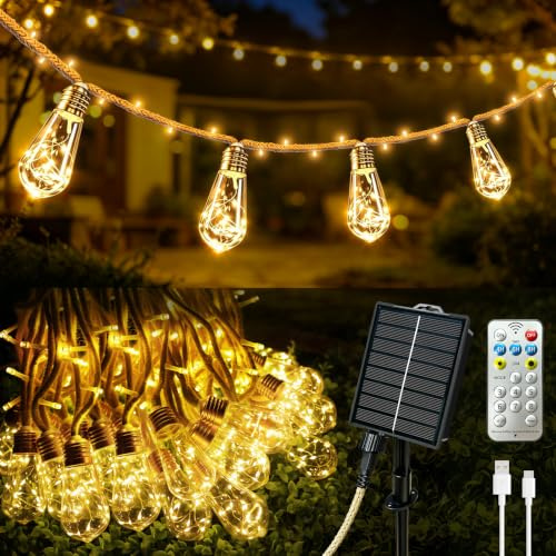 Guirnaldas Luces Exterior Solar 17,5M, con 30 Bombillas S17 LEDs | Cadena de Luces Solar Exterior, 8 Modos, Regulable , Cadena de Luce Decoración Vintage para Jardines Terraza Fiestas Bodas