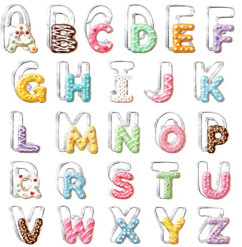 Formine per biscotti con lettere dell'alfabeto dalla A alla Z, in acciaio inox, 26 pezzi, formine per biscotti, fondente, torte, decorazioni fai da te